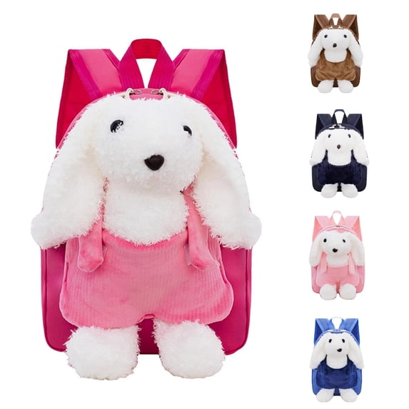 CUZIBR Corduroy Bunny Kids Backpack Soft Detachable Plush Mini School Bag Lightweight Toddler Bookbag For Preschool Little Girls Outdoor Walking Trip Daily Use