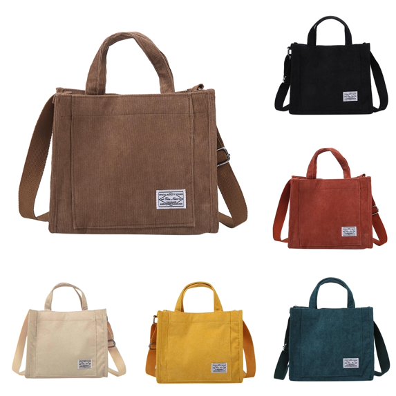 CUZIBR Corduroy Tote Bag Handles Adjustable Detachable Strap Front Pocket Soft Casual Handbag For Students Girls School Daily Shopping Travel Outdoor Carry Bag