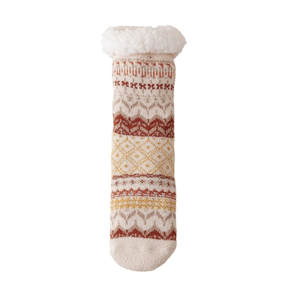 CUZIBR Cozy Socks Cute Puppy Animal Graphic Striped Print Fuzzy Thickened Crew Socks Winter Thermal Sleeping Slipper Socks Fuzzy Socks,Beige,One Size