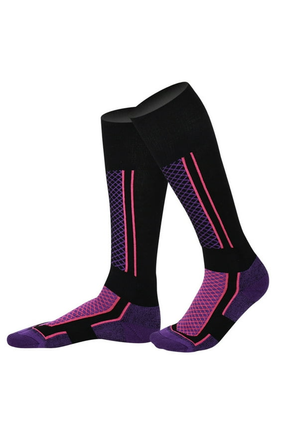 Cozy Socks For Women Thick Fuzzy Lined Ski Socks Thermal Winter Knee High Stockings For Skiing Snowboarding Comfy Dailywear,Purple,One Size