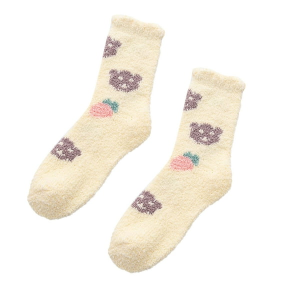 CUZIBR Cozy Socks Fuzzy Thick Thermal Lined Cute Pattern Crew Socks Plush Thermal Ankle Socks Casual Breathable Socks,Yellow,One Size