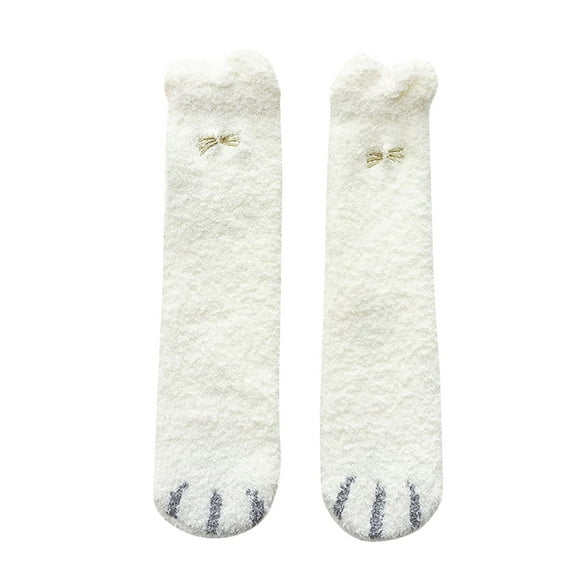 CUZIBR Cozy Socks Winter Fuzzy Crew Socks Cute Cat Print Thickened Plush Warm Stockings Sleeping Homewear Breathable Lightweight Footwear,Multicolor1,One Size