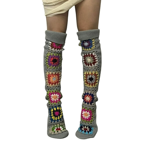 CUZIBR Cozy Socks For Women Vintage Boho Leg Warmers Bohemian Pattern Stocking Thighs Over The Knee Thick Leggings Fashion Soft Stretch Boots Ocks Breathable Lightweight Footwear,Grey,One Size