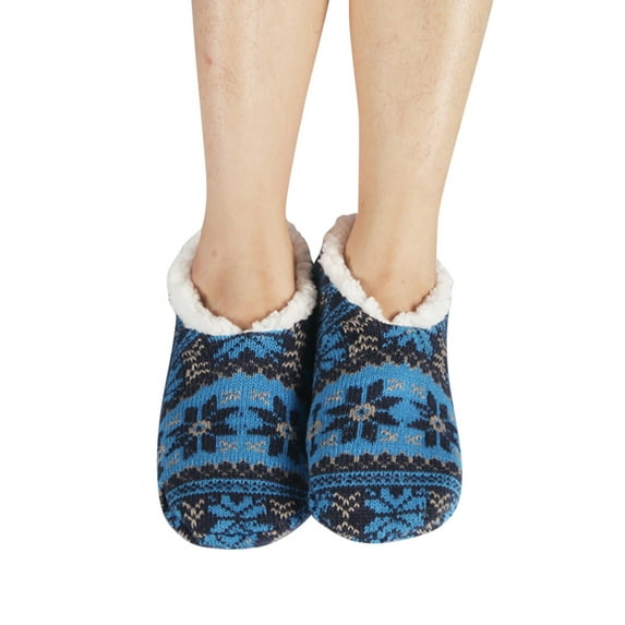 CUZIBR Cozy Socks For Women Winter Fuzzy Slipper Socks Vintage Fluffy House Boots Non-Slip Thermal Shoes Breathable Lightweight Footwear,Blue,One Size
