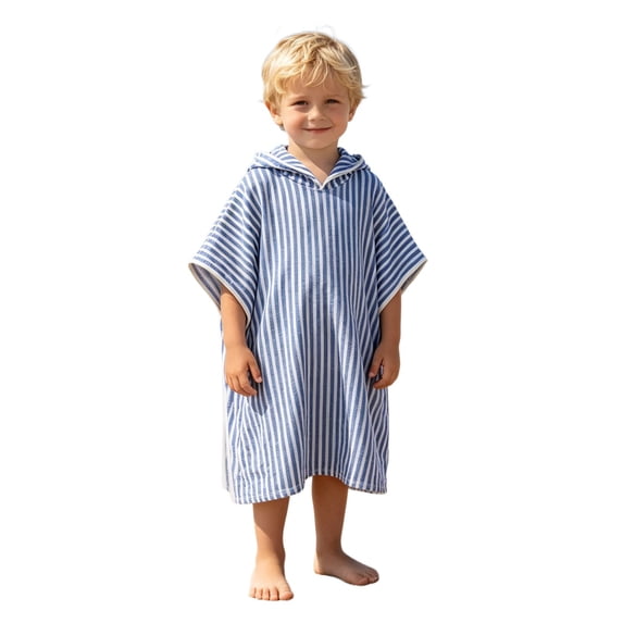 CUZIBR Cozy Striped Hooded Pullover For Boys Kids Top Comfortable Striped Changing Poncho Wearable Cover Up Robe For Toddler Girls Quickly Dry Bath Swim Wrap Pool Beach Surf ,Blue,5-6 Years