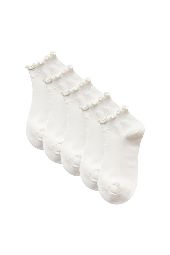 Cute Socks 5 Pairs Ruffles Solid Color Ankle Socks Low Cut Leisure Soft Cozy Boat Socks Breathable Lightweight Footwear,Khaki,One Size