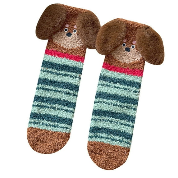 CUZIBR Cute Socks Cute Puppy Animal Graphic Striped Print Fuzzy Thickened Crew Socks Winter Thermal Sleeping Slipper Socks Breathable Lightweight Footwear,Sky Blue,One Size