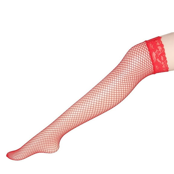 CUZIBR Cute Socks Thigh High Stockings Solid Fishnet Elastic Over The Knee Socks Pantyhose Leggings Comfy Dailywear,Red,One Size