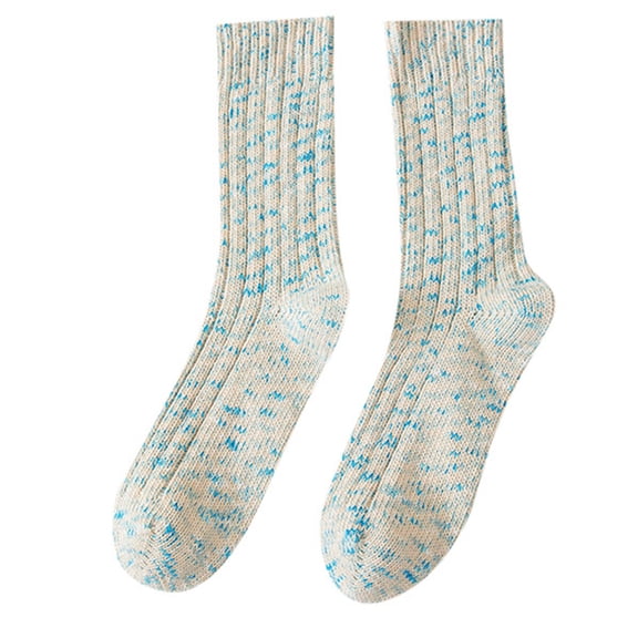 CUZIBR Cute Socks Winter Stripe Cute Print Solid Crew Socks Thick Fuzzy Waem Stockings Comfy Soft Breathable Lightweight Footwear,Blue,One Size