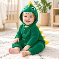 thumbnail image 1 of CUZIBR Dinosaur Baby Boy Girl Halloween Onesie With Hood Animal Romper Jumpsuit Crew Neck Long Sleeve Eye-Catching Trick or Treat Clothes,Green,9-12 Months, 1 of 8