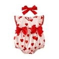 thumbnail image 1 of CUZIBR Fall Outfits For Girls Cute Bows Heart Print Ruffles Sleeveless Romper Jumpsuit One-Piece Bodysuits Headbands Set Sweat Set For Toddler,Red,6-12 Months, 1 of 6