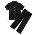 thumbnail image 1 of CUZIBR Fall Outfits For Girls Xmas Home Clothes Set Cartoon Print Long Sleeve Button Down Satin Shirts Shorts 2 Piece Casual Soft Lightweight Sleeping Clothing Suit,Black,6-7 Years, 1 of 9