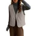 thumbnail image 1 of CUZIBR Fall Sweater For Women Puffer Vest Sleeveless Solid Color Layering Piece Casual Stylish Loose Oversized Jacket Thick Warm Waistcoat Casual Loose Sweatshirt,Grey,L, 1 of 5