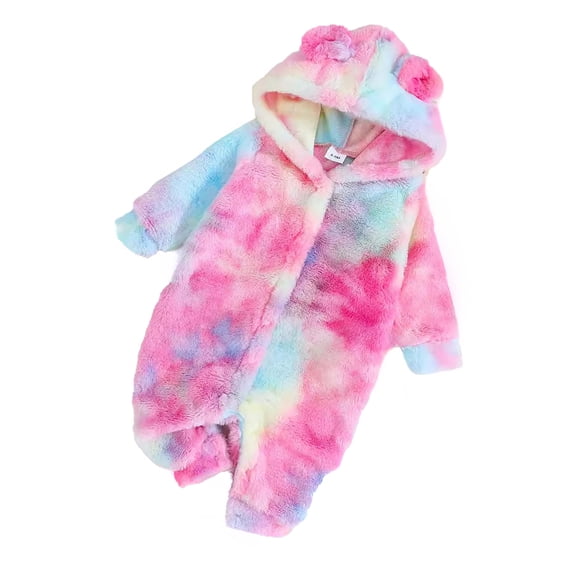 CUZIBR Fall/Winter 2025 Baby Girls Cute Rainbow Color Hooded Door Opening Long Sleeve Relaxed Fit Dailywear For Toddler