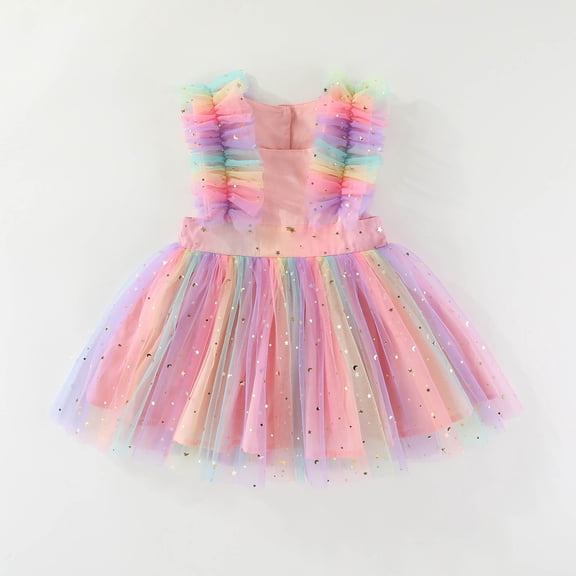 CUZIBR Fashion Girls Rainbow Short Sleeve Shirt Tops Letter Printed Cowboy Strap Skirt One Piece Outfits Sets Fashionable Dailywear For Toddler