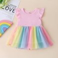 thumbnail image 1 of CUZIBR Fashion Girls Rainbow Short Sleeve Shirt Tops Letter Printed Cowboy Strap Skirt One Piece Outfits Sets Fashionable Dailywear For Toddler, 1 of 7