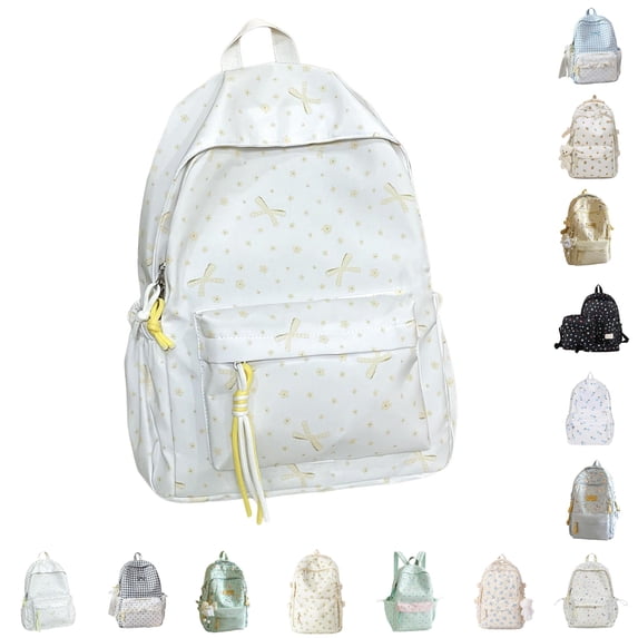 CUZIBR Floral Polka Dot Backpack For Teen Girls Casual Canvas School Backpack Lightweight Student Travel Daypack With Front Pocket