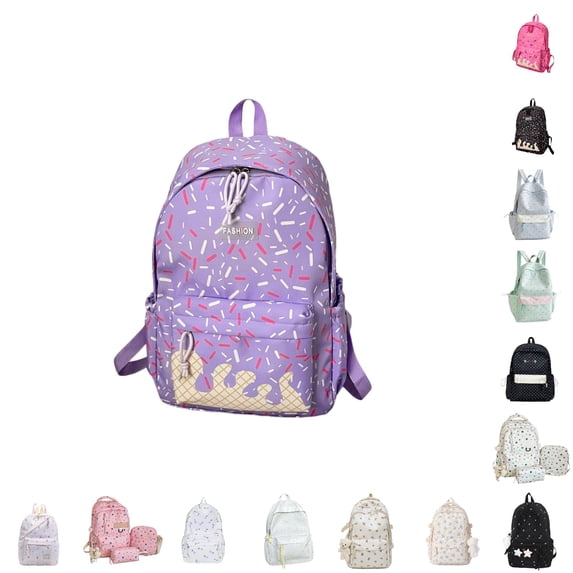 CUZIBR Floral Polka Dot Backpack For Teen Girls Casual Canvas School Backpack Lightweight Student Travel Daypack With Front Pocket