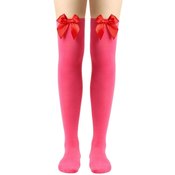CUZIBR Fluffy Socks Cute Bow Solid Color Thigh Stocking Over The Knee Socks Festival Christmas Socks Casual Breathable Socks,D,One Size