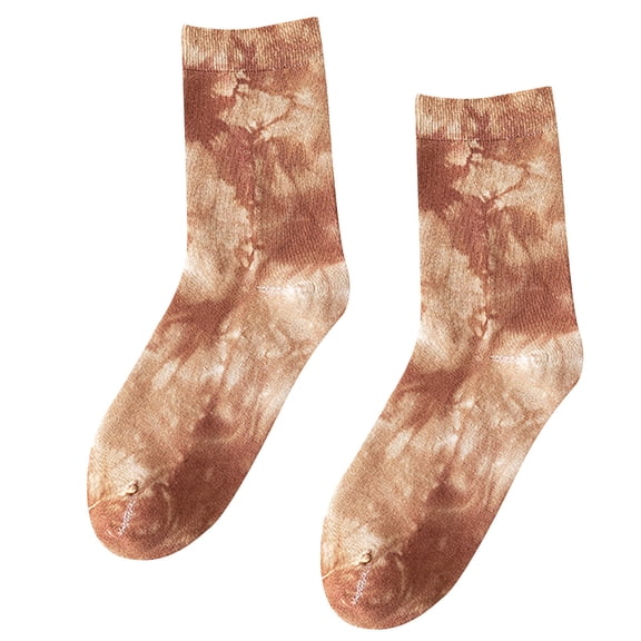 CUZIBR Fluffy Socks Cute Tie Dye Letter Funny Pattern Print Crew Socks Athletic Comfy Soft Stocking Casual Breathable Socks,Khaki,One Size