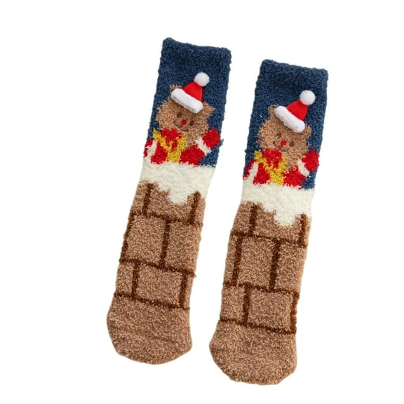CUZIBR Fluffy Socks Fuzzy Thick Thermal Lined Cute Pattern Crew Socks Plush Thermal Ankle Socks Comfy Dailywear,Brown,One Size