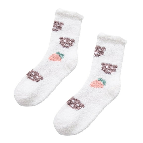 CUZIBR Fluffy Socks Fuzzy Thick Thermal Lined Cute Pattern Crew Socks Plush Thermal Ankle Socks Comfy Dailywear,White,One Size