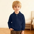 thumbnail image 1 of CUZIBR Funny Shirts Boys Classic Polo Collor Quarter Zip Solid Long Sleeve Shirt Top Casual Comfort Gentlemen Sweatshirt Spring Fall Clothing,Navy,7-8 Years, 1 of 9