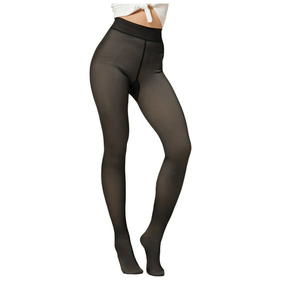 CUZIBR Funny Socks Thickened Fuzzy Lined Velvet Opaque Tights High Waist Solid Soft Warm Winter Pantyhose Reinforced Toe Leggings Casual Breathable Socks,Black,One Size