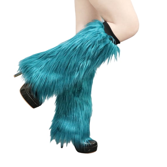CUZIBR Funny Socks Winter Fuzzy Thermal Leg Warmers Long Plush Furry Fluffy Boot Sleeves Stockings Foot Overs Breathable Lightweight Footwear,Blue,30CM