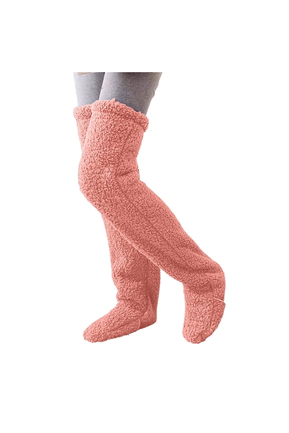 Funny Socks Winter Fuzzy Warm Socking Over The Knee Socks Thick Woolen Leg Warmers Leggings Solid Stockings Casual Breathable Socks,Pink,One Size
