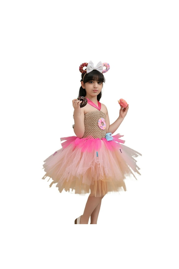 Girl Donut Stage Performance Skirt Headband Two Pieces Sets Lovely Dailywear For Toddler