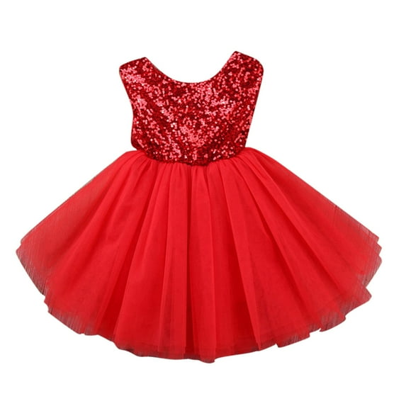 CUZIBR Girl Mesh Tule Birthday Dresses Sleeveless Round Neck Sequins Tutu Pageant Party Dress For Toddler Wedding Gown Clothes Fall Dress,Red,4-5 Years