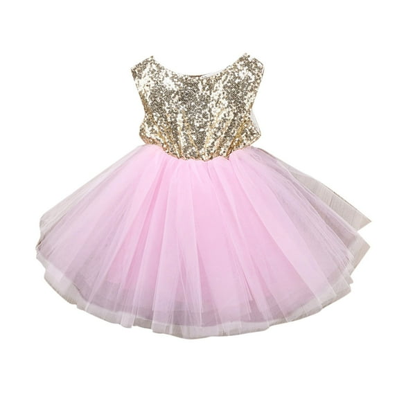 CUZIBR Girl Mesh Tule Birthday Dresses Sleeveless Round Neck Sequins Tutu Pageant Party Dress For Toddler Wedding Gown Clothes Fall Dresses,Pink,4-5 Years