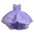 thumbnail image 1 of ZRBYWB Girl Pageant Tutu Dress Sleeveless Round Neck Sequins High Waist Wedding Formal Elegant Lace Gown Party Maxi Dress,Light Purple,3-4 Years, 1 of 4