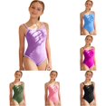thumbnail image 1 of CUZIBR Girl Swimsuit One Piece Spaghetti Strap Square Collar Color Block Trim Seamless Bathing Suit Quickly Drying For Kids Youth Summer Adjustable Straps Padded Swimwear,Purple,11-12 Years, 1 of 4