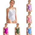 thumbnail image 1 of CUZIBR Girl Swimsuit One Piece Spaghetti Strap Square Collar Color Block Trim Seamless Bathing Suit Quickly Drying For Kids Youth Summer Adjustable Straps Padded Swimwear,White,10-11 Years, 1 of 4