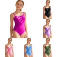 thumbnail image 1 of CUZIBR Girl Swimsuit One Piece Spaghetti Strap Square Collar Color Block Seamless Bathing Suit Quickly Drying For Kids Youth Summer Adjustable Straps Padded Swimwear,Hot Pink,14-15 Years, 1 of 4