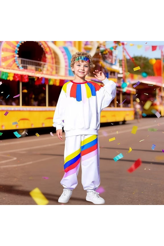 Girls 3 Piece Outfits Rainbow Color Block Casual Crewneck Long Sleeve Pullover Sweatshirts Striped Pants Hairband Fashion Carnival Party Activewear Spring Fall Clothes,Multicolour,13-14 Years