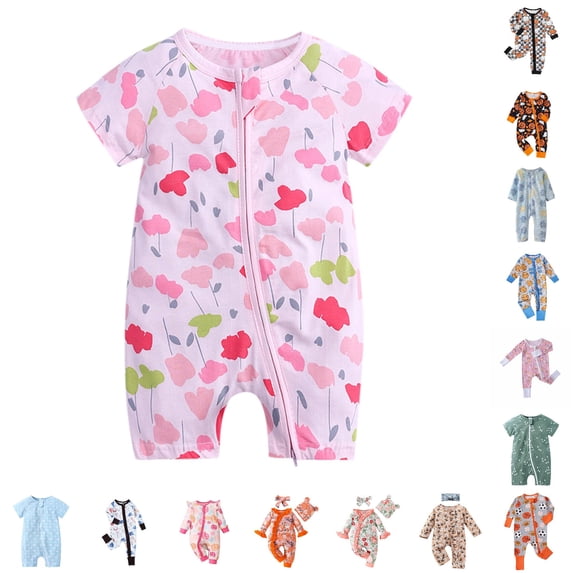 CUZIBR Girls Baby Halloween Pumpkin Ghost Floral Print Zipper Long Sleeve Footless Romper Ruffles Trim One Piece Sleepwear Jumpsuit For ,O-B,6-12 Months