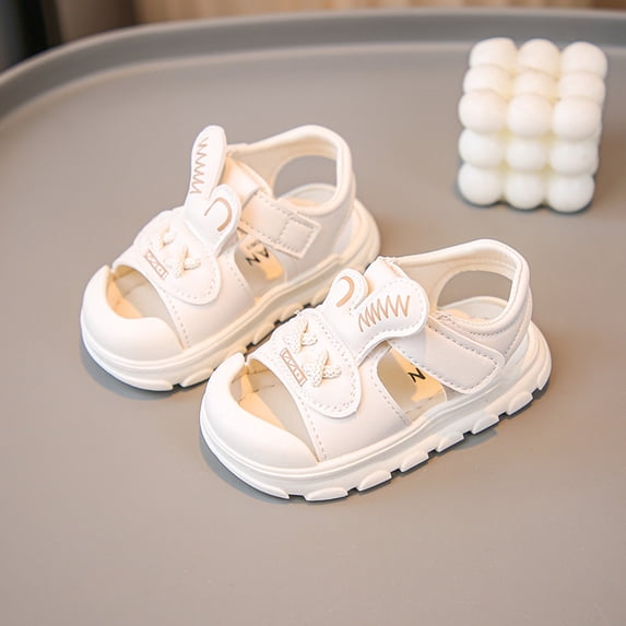 CUZIBR Girls Baby Sandals Summer Fashion Cute Cartoon Bunny Adjustable Ankle Strap Open Toe Comfortable Flat Thick Soles Shoes Non- Lightweight Princess Sandals Footwear,White,15-18 Months