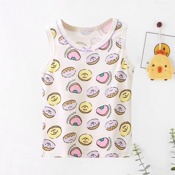 CUZIBR Girls Baby Tank Top Sleeveless Round Neck Cute Cartoon Funny Graphic Print Undershirt Summer Breathable Lightweight Casual Holida Beach Vacation Tee Shirts,Beige,18-24 Months