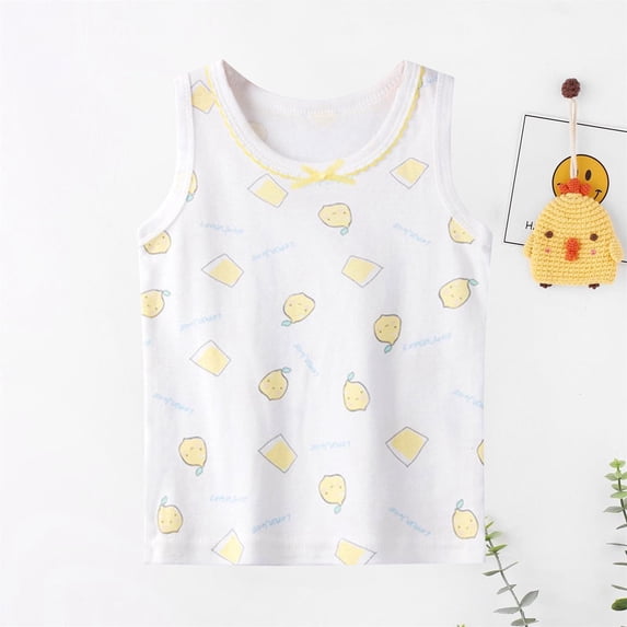 CUZIBR Girls Baby Tank Top Sleeveless Round Neck Cute Cartoon Funny Graphic Print Undershirt Summer Breathable Lightweight Casual Holida Beach Vacation Tee Shirts,White,4-5 Years