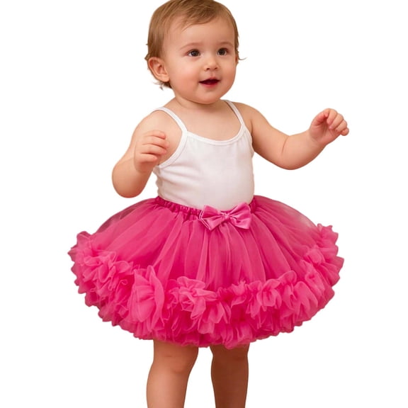 CUZIBR Girls Baby Tutu Skirt Carnival Party Performance Ruffled Lettuce Trim Elastic Waist Solid Color Fluffy Soft Tulle Skirt,Red,12-18 Months