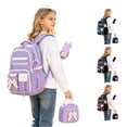 thumbnail image 1 of CUZIBR Girls Backpack Color Block 3Pcs Set With Lunch Bag Pencil Case Multi Pocket School Backpack Adjustable Padded Straps Large Capacity Book Bag For Girls School Daily Use, 1 of 5
