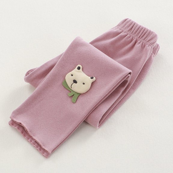 CUZIBR Girls Baggy Pants Cute Cartoon Animal Pattern Thin Lined Warm Leggings Stretchy Thick Tights Pants Trousers Footless Pantyhose Casual Soft Dailywear,Pink,3-4 Years