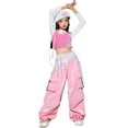 thumbnail image 1 of CUZIBR Girls Baggy Pants Jazz Pants Sparkly Shiny Wide Leg Cargo Trousers Stage Performance Show Dancewear Sequin Streetwear Casual Soft Dailywear,Pink,11-12 Years, 1 of 6