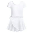 thumbnail image 1 of ZRBYWB Girls Ballet Leotards Skirt Set Removable Skirt Sequins Ruffle Short Sleeve Round Neck Ballet Dancewear Dresses Outfit Fall Dress,White,7-8 Years, 1 of 3