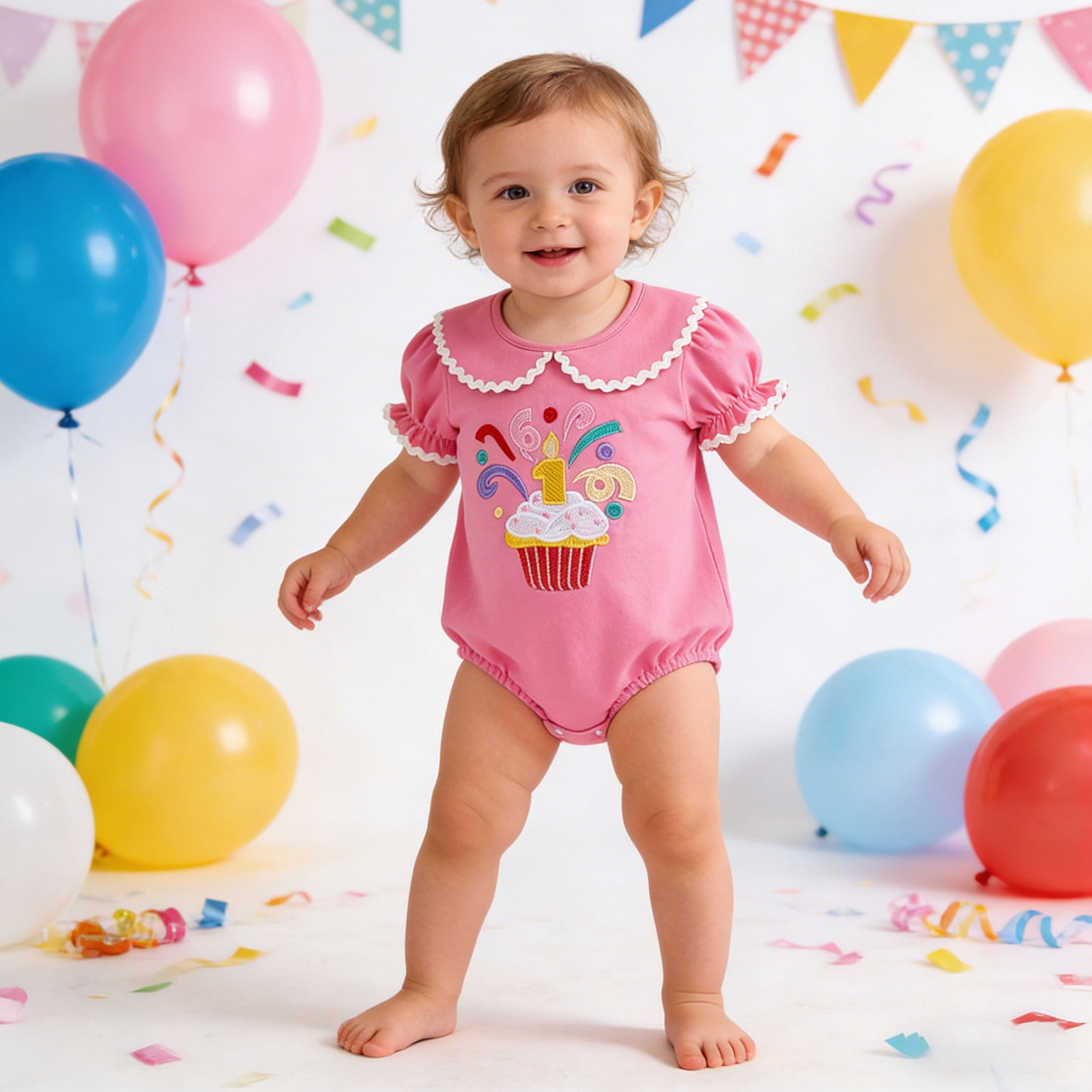 Peter Ruffles CUZIBR Girls Birthday Romper Stylish Letter Cake Embroidery Pattern ...