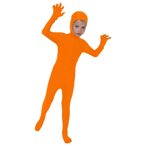 CUZIBR Girls Boys Cute Fall Outfits One-Piece Solid Color Romper Jumpsuit Performance Stage Show Bodysuit Tight Fitting Breathable Comfy Activity Wear,Orange,13-14 Years