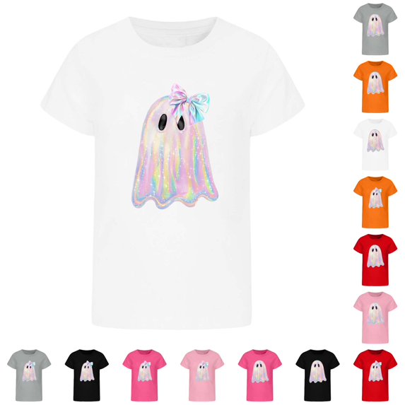 CUZIBR Girls Boys Toddler Halloween Tee Tops Stylish Ghost Funny Graphic Print Short Sleeve Round Neck T Shirt Party Tees For Unisex Kids Comfortable Basic Summer Fall Tshirts,B-White,3-4 Years